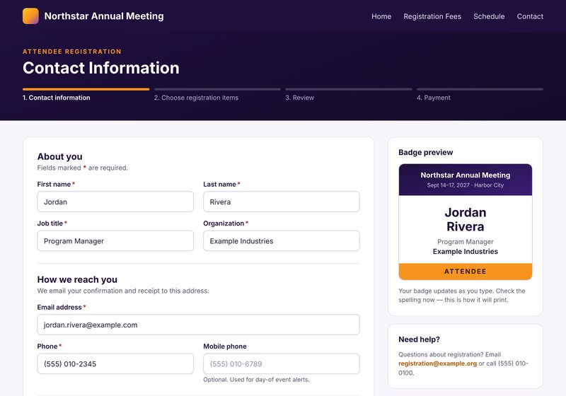 Sample registration contact information form